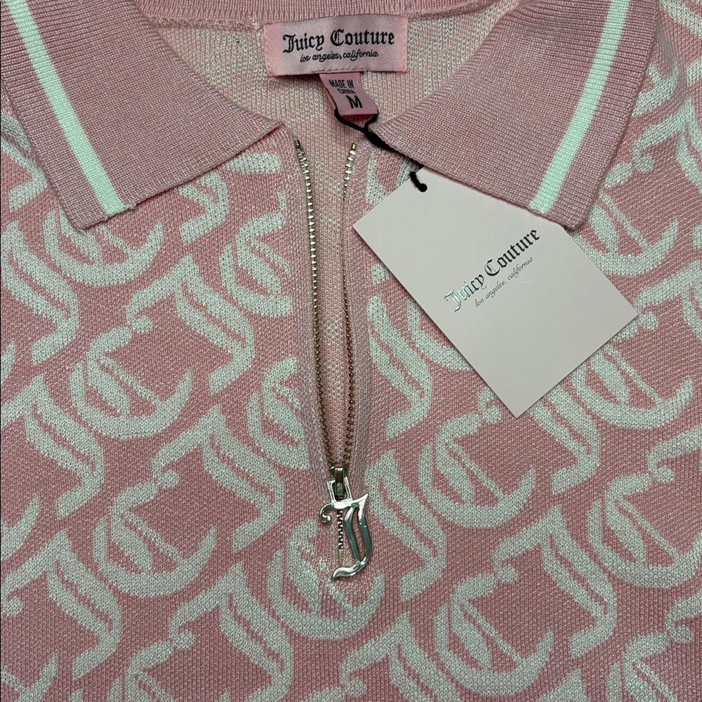 Medium Juicy Couture Pink quarter zip Monogram Pullover whisper pink/oyster - Picture 3 of 6